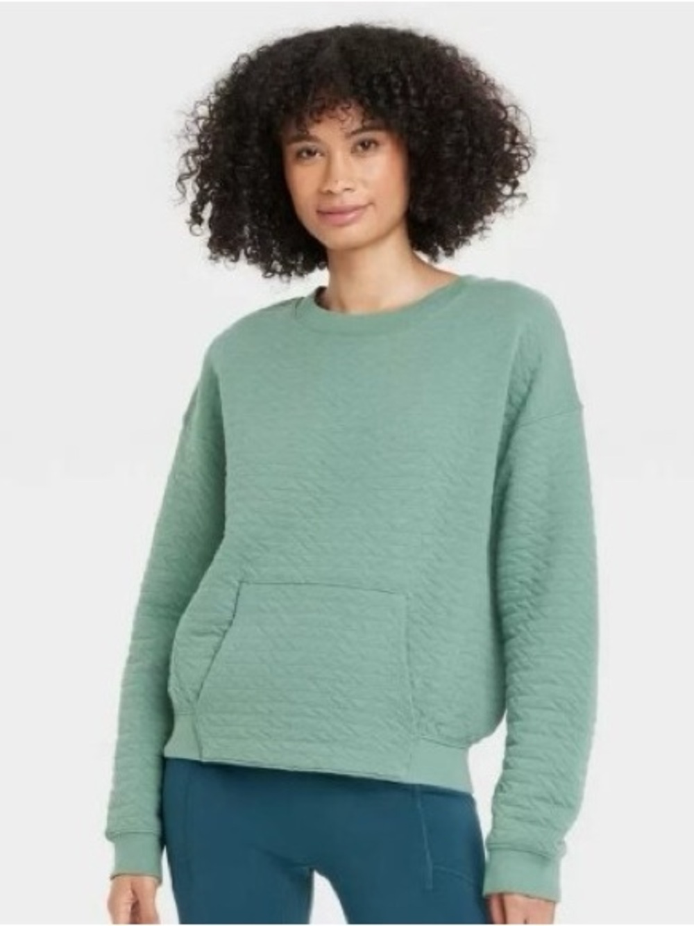 All in Motion Quilted Sage Green Crewneck Sweatshirt Sz Large